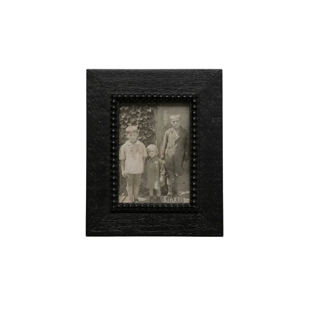 Black Wood‎ Photo Frame 5x7 Beaded Inner Border Textured Rustic 11x9 Home Decor